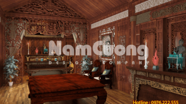 Mẫu thiết kế nội thất phòng thờ nhà gỗ cổ điển diện tích 25 m2 - PTCD 01 tại Hải Phòng