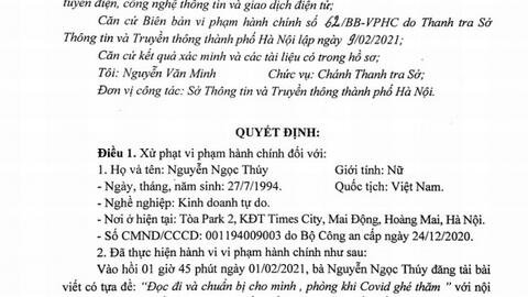 Thêm một cá nhân bị xử phạt 7,5 triệu đồng vì thông tin sai sự thật về dịch Covid-19