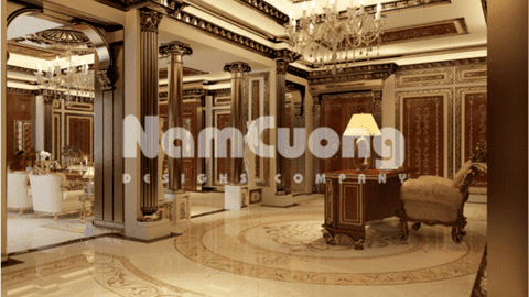 Mẫu thiết kế nội thất phòng làm việc liền phòng khách kiểu Pháp - VPP 02 tại Hải Phòng