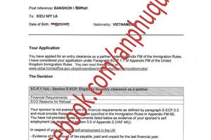 Chúc mừng bạn Lã Kiều My được visa Uk