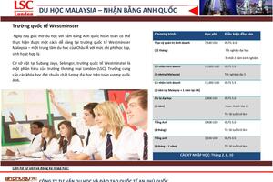 Du hoc Malaysia- Nhận bằng Anh Quốc  cùng Quốc Tế  Westminster