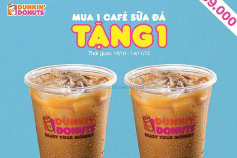 Dunkin’ Donuts khuyến mãi mua 1 tặng 1 Café Sữa Đá
