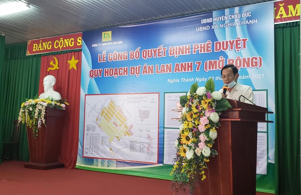 Ông Hoàng Quốc Thái, Chủ tịch xã Nghĩa Thành khẳng định dự án KDC Lan Anh 7 có ý nghĩa rất lớn trong sự phát triển kinh tế, góp phần đẩy mạnh xây dựng nông thôn mới của xã Nghĩa Thành