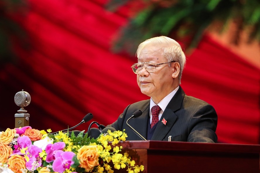 Tổng Bí thư, Chủ tịch Nước Nguyễn Phú Trọng phát biểu tại phiên khai mạc Đại hội Đại biểu toàn quốc lần thứ XIII của Đảng. Ảnh HV