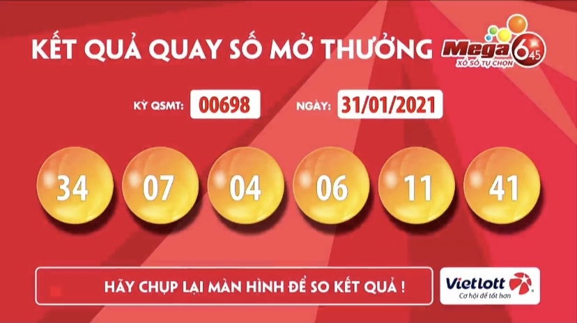 Kết quả xổ số Vietlott ngày 31/1