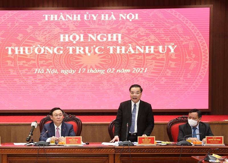 Chủ tịch UBND TP Hà Nội Chu Ngọc Anh phát biểu tại hội nghị