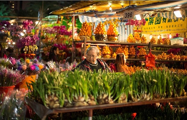 Chợ hoa Vượng Giác (quận Cửu Long) là nơi người dân đến thưởng hoa và chọn cành lan ưng ý về chưng Tết