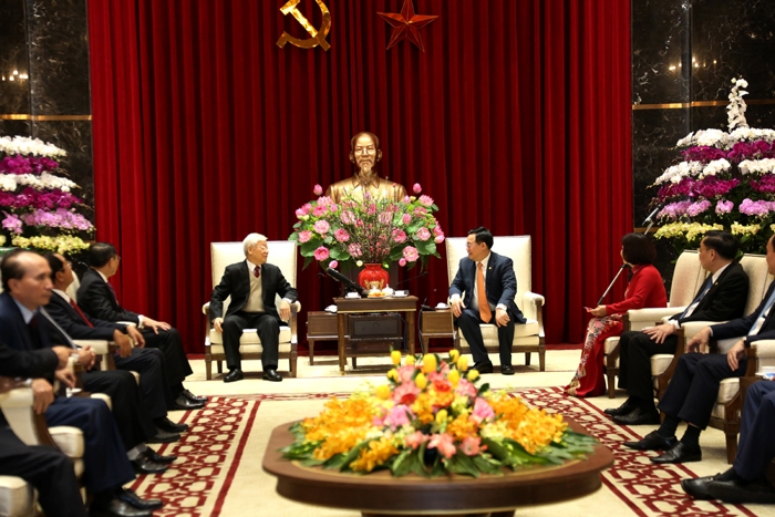 Tổng Bí thư, Chủ tịch nước Nguyễn Phú Trọng trò chuyện, chúc Tết Đảng bộ, Chính quyền và Nhân dân Thủ đô  
