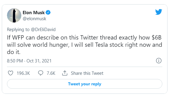 Elon Musk: Nếu ai đó chứng minh được 6 tỷ USD có thể giúp thế giới thoát khỏi nạn đói, tôi chi tiền ngay lập tức!  - Ảnh 1.